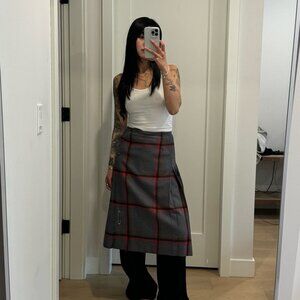Vintage pleated plaid wrap skirt